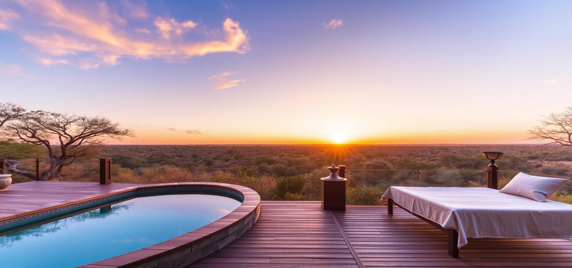 Private terrace and plunge pool overlooking the bush at sunset